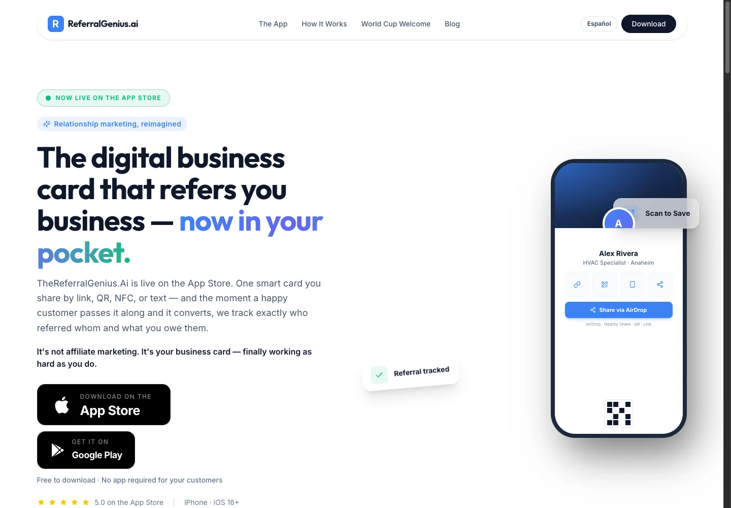 ReferralGenius digital business card and referral tracking website